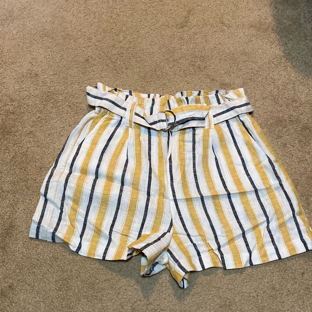 Linen Striped Yellow and White Women's Shorts